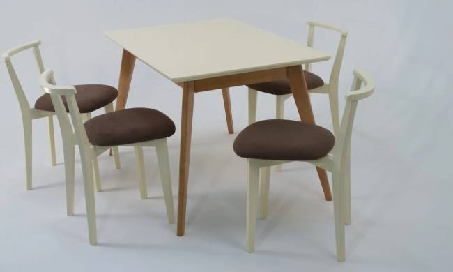 Стол Сканди 120 натур/слоновая кость со стульями Франк слоновая кость велюр коричневый