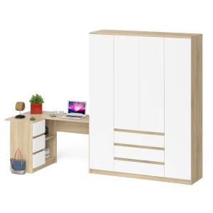 Стол компьютерный угловой с тумбой слева и шкаф 1600 Мори цвет дуб сонома/белый