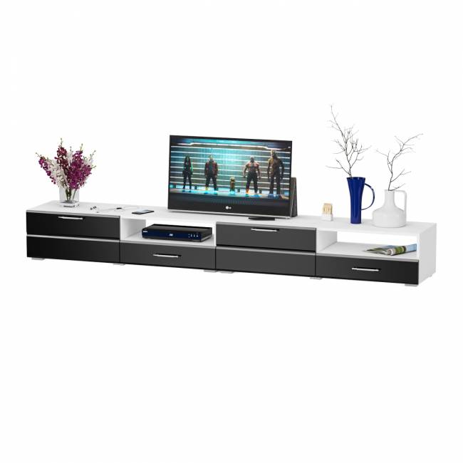 Тумба под ТВ Ларго 2,8 цвет белый/чёрный глянец