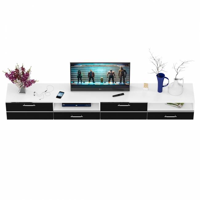 Тумба под ТВ Ларго 2,8 цвет белый/чёрный глянец