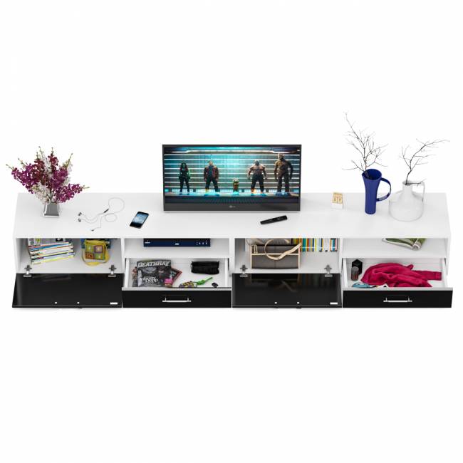 Тумба под ТВ Ларго 2,8 цвет белый/чёрный глянец