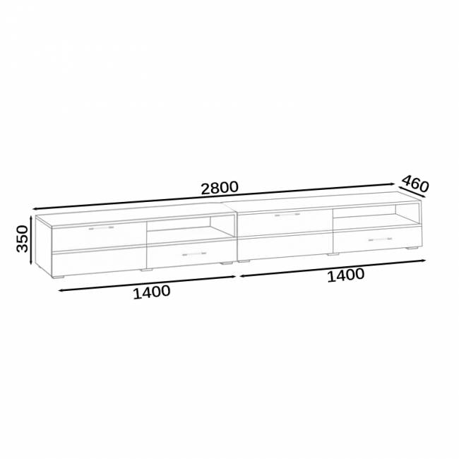 Тумба под ТВ Ларго 2,8 цвет белый/чёрный глянец