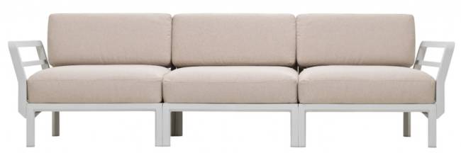 Диван пластиковый с подушками Maximo 3 гипс, жемчуг 2685х940х790 мм