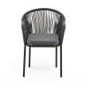 "Лион" стул плетеный из роупа, каркас из стали темно-серый (RAL7024) шагрень, роуп темно-серый круглый, ткань серая