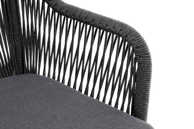 "Лион" стул плетеный из роупа, каркас из стали темно-серый (RAL7024) шагрень, роуп темно-серый круглый, ткань серая