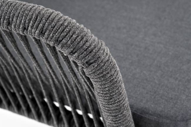 "Лион" стул плетеный из роупа, каркас из стали темно-серый (RAL7024) шагрень, роуп темно-серый круглый, ткань серая