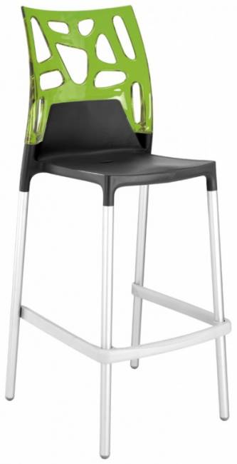 Стул пластиковый барный Ego-Rock Bar сатинированный алюминий, антрацит матовый, зеленый 480х540х1130 мм