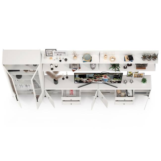 Сервант для гостиной Валенсия с двумя ТВ-тумбами и четыре полки цвет белый шагрень