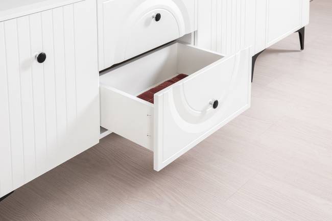 Сервант для гостиной Валенсия с двумя ТВ-тумбами и четыре полки цвет белый шагрень