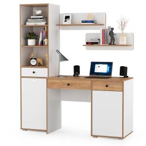 Письменный стол с пеналом и двумя полками Вуди цвет белый премиум/дуб крафт золотой