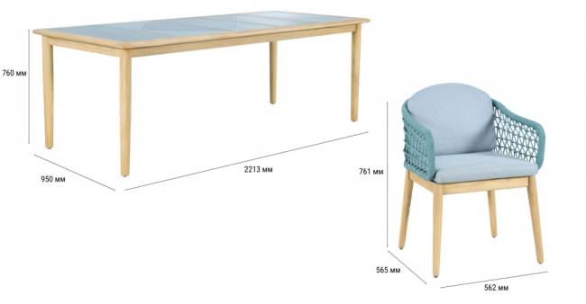Комплект обеденной деревянной мебели на 8 персон Cambria натуральный, мальмо Комплект обеденной деревянной мебели на 8 персон Cambria натуральный, мальмо