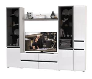 Модульная стенка в гостиную Сидней комплектация № 56 цвет белый/чёрный/МДФ белый глянец