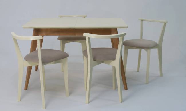 Стол Сканди 120 натур/слоновая кость со стульями Франк слоновая кость велюр бежевый