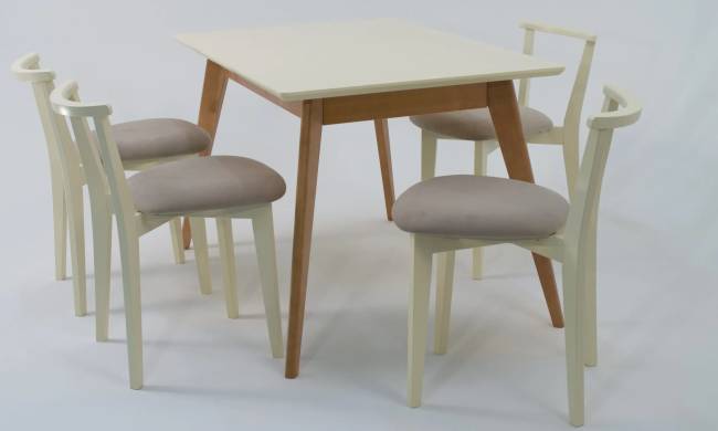 Стол Сканди 120 натур/слоновая кость со стульями Франк слоновая кость велюр бежевый