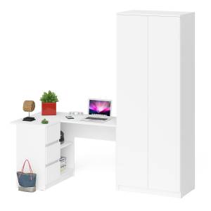 Шкаф двухдверный Мори МШ800 и угловой компьютерный стол МС-16 3 ящика слева цвет белый