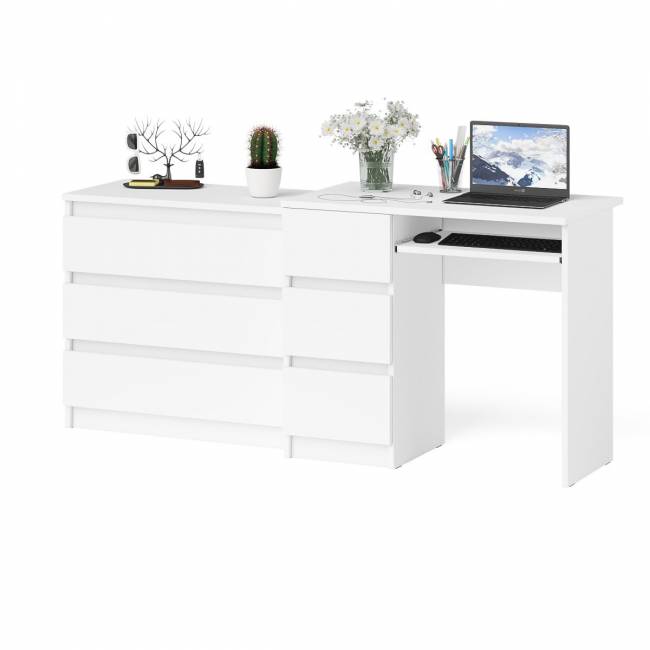 Стол компьютерный с тумбой МС-6 левый с комодом на три ящика МК800 Мори цвет белый