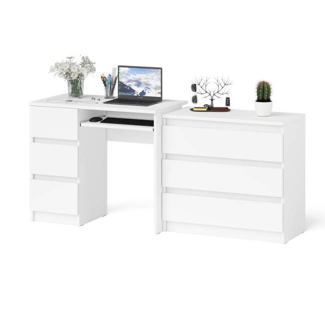 Стол компьютерный с тумбой МС-6 левый с комодом на три ящика МК800 Мори цвет белый