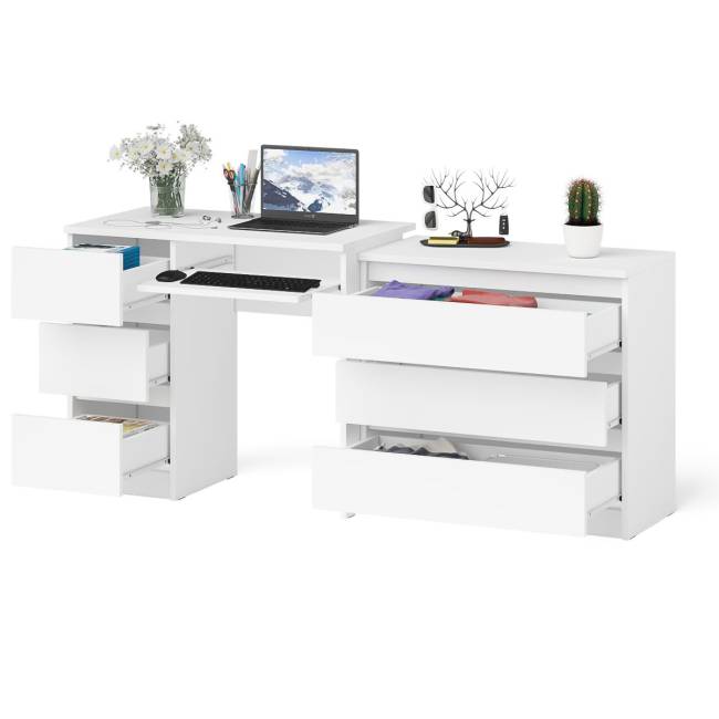 Стол компьютерный с тумбой МС-6 левый с комодом на три ящика МК800 Мори цвет белый