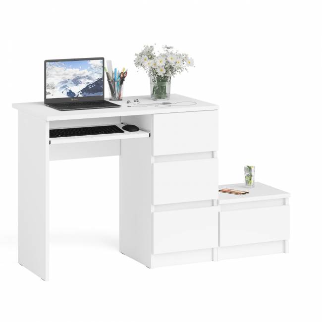 Стол компьютерный Мори МС-6 правое исполнение с тумбочкой 400-1 цвет белый