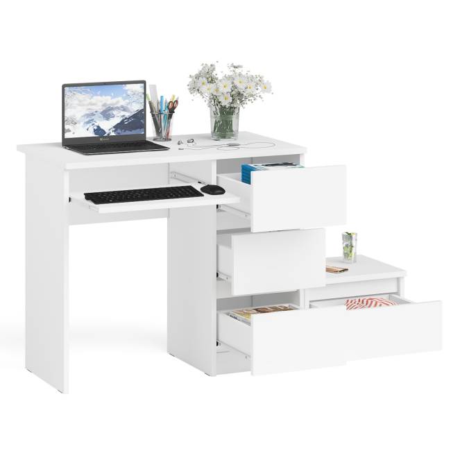 Стол компьютерный Мори МС-6 правое исполнение с тумбочкой 400-1 цвет белый