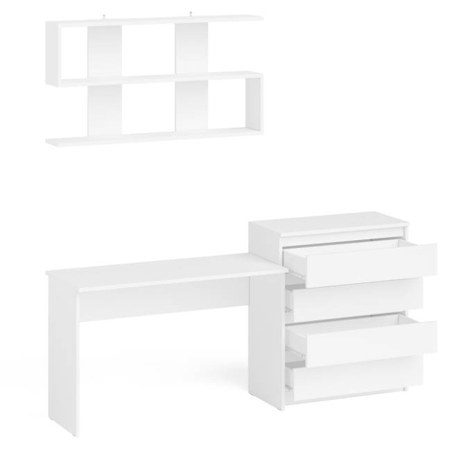 Комод Мори четыре ящика МК800.4 с письменным столом с навесной полкой на 1200 цвет белый
