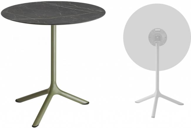 Стол ламинированный обеденный складной Tripe Folding оливковый, черный мрамор Сахара Ø700х740 мм