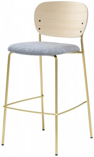 Стул барный с обивкой Jazz античная латунь, беленый ясень, бело-голубой 475х525х1010 мм