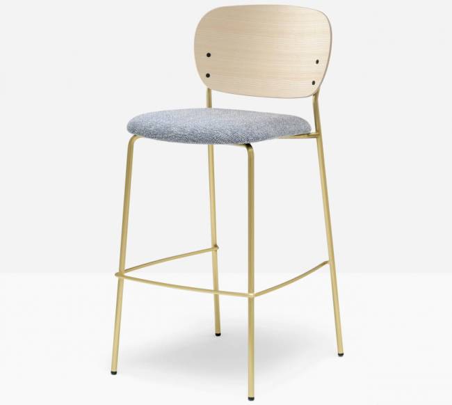 Стул барный с обивкой Jazz античная латунь, беленый ясень, бело-голубой 475х525х1010 мм Стул барный с обивкой Jazz античная латунь, беленый ясень, бело-голубой 475х525х1010 мм