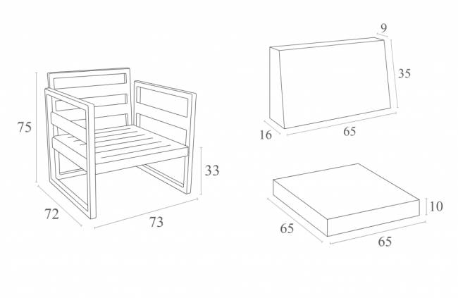 Кресло пластиковое с подушками Mykonos серебристый, темно-серый 730х720х750 мм