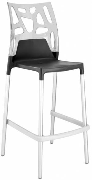 Стул пластиковый барный Ego-Rock Bar сатинированный алюминий, антрацит матовый, прозрачный 480х540х1130 мм