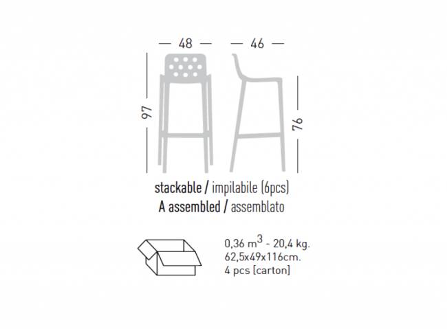 Стул пластиковый барный Isidoro 76 зеленый шалфей 480х460х970 мм