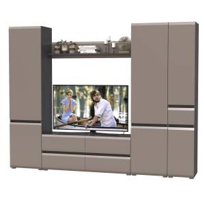 Модульная стенка для гостиной Сидней № 57 цвет антрацит/МДФ веллюто капучино