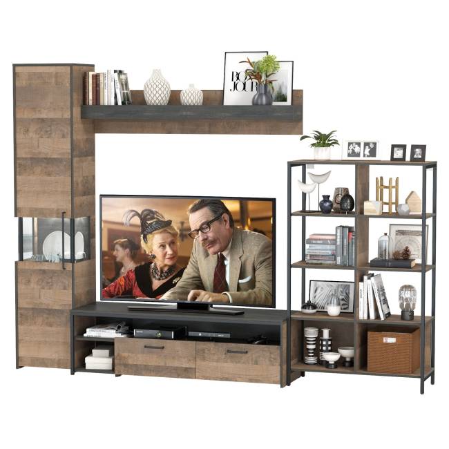 Навесная полка с ТВ-тумбой и стеллаж 13.151.02 Трувор цвет дуб гранж песочный/интра