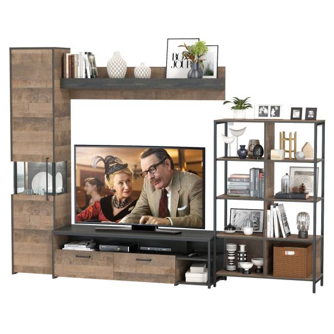 Навесная полка с ТВ-тумбой и стеллаж 13.151.02 Трувор цвет дуб гранж песочный/интра