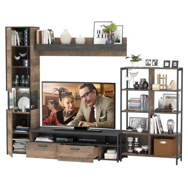 Навесная полка с ТВ-тумбой и стеллаж 13.151.02 Трувор цвет дуб гранж песочный/интра