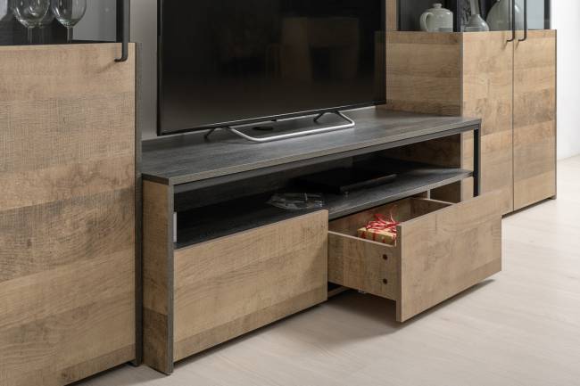 Навесная полка с ТВ-тумбой и стеллаж 13.151.02 Трувор цвет дуб гранж песочный/интра