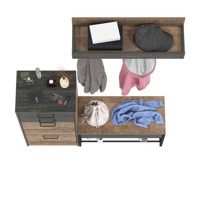 Обувница с сиденьем с тумбой для обуви с ящиками и вешалкой для одежды Трувор цвет дуб гранж песочный/интра