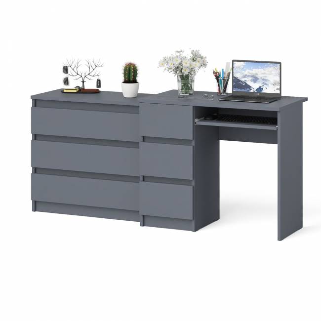 Стол компьютерный с тумбой МС-6 левый с комодом на три ящика МК800 Мори цвет графит