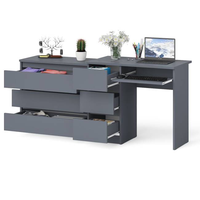 Стол компьютерный с тумбой МС-6 левый с комодом на три ящика МК800 Мори цвет графит