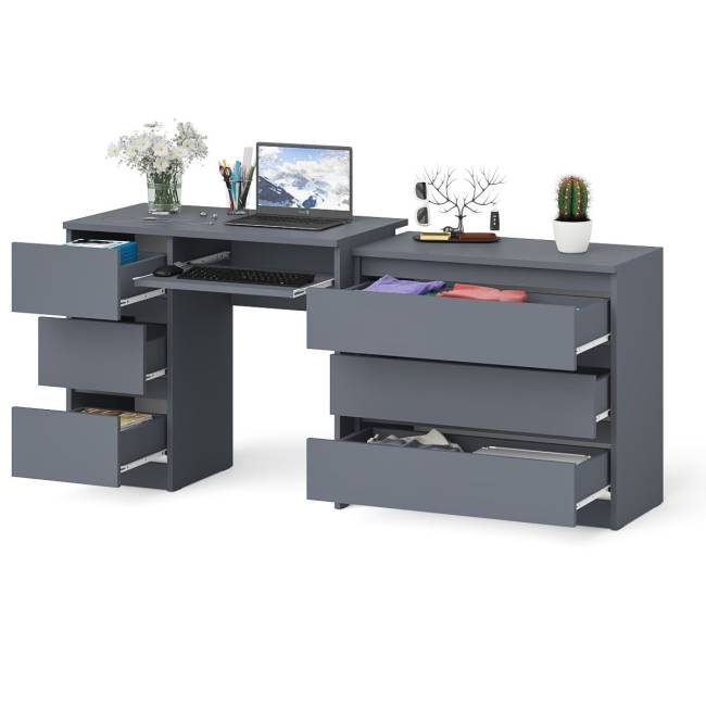 Стол компьютерный с тумбой МС-6 левый с комодом на три ящика МК800 Мори цвет графит
