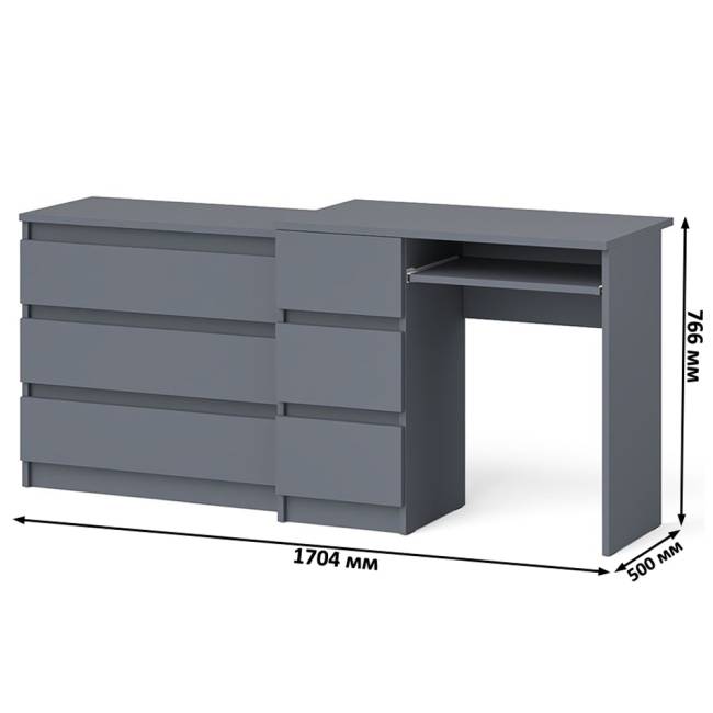 Стол компьютерный с тумбой МС-6 левый с комодом на три ящика МК800 Мори цвет графит
