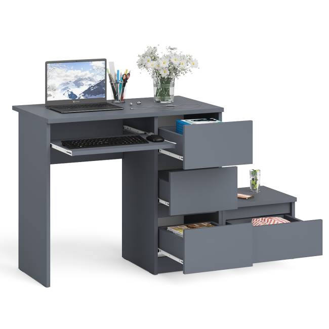 Стол компьютерный Мори МС-6 правое исполнение с тумбочкой 400-1 цвет графит