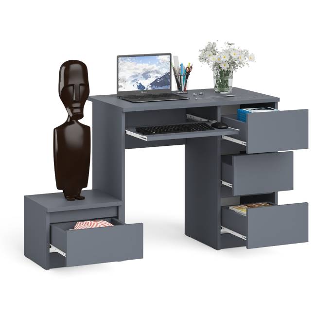 Стол компьютерный Мори МС-6 правое исполнение с тумбочкой 400-1 цвет графит